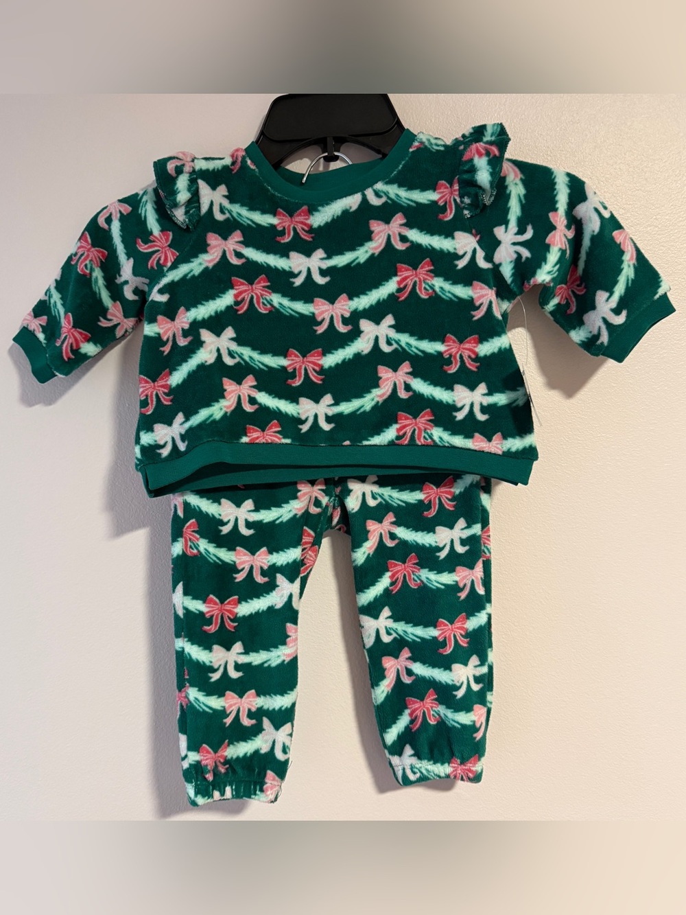 RuffleButts Ribbons Bows Fleece Sweatshirt Set, 6-12 months